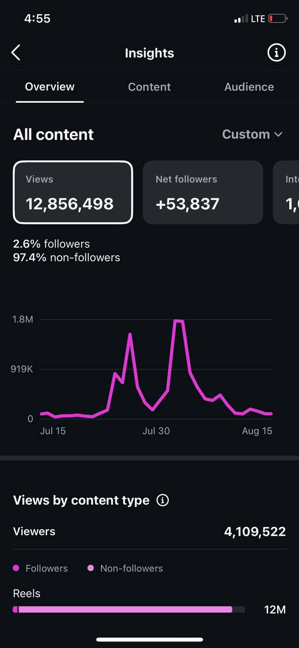 Instagram Insights, 15. Juli bis 15. August